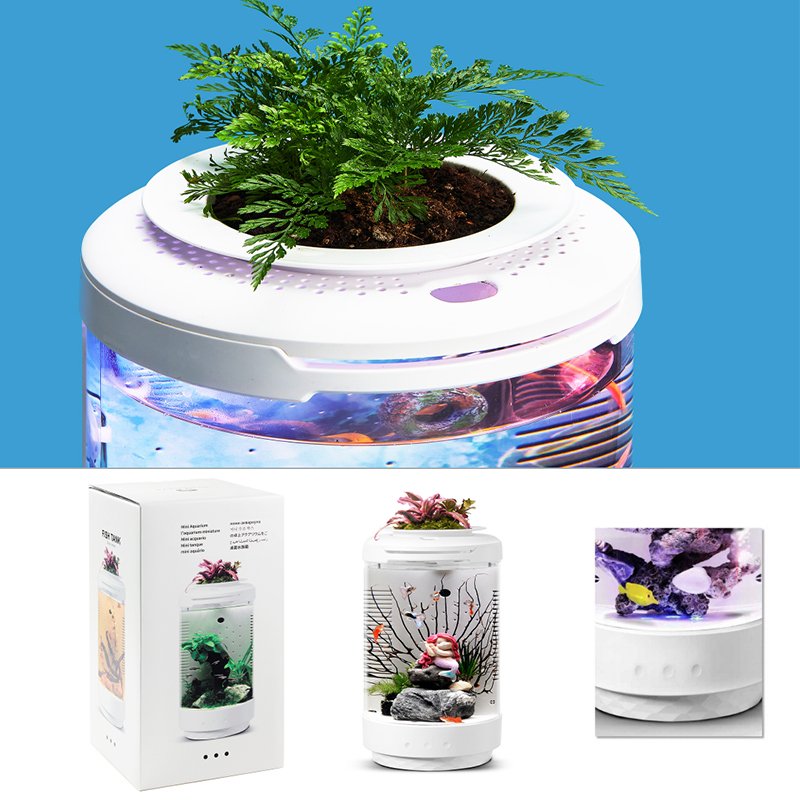 MicMol- Aqua Pod 4.3L Plastic Mini LED Aquarium Tank Fish Tank for Desktop Home Decoration.