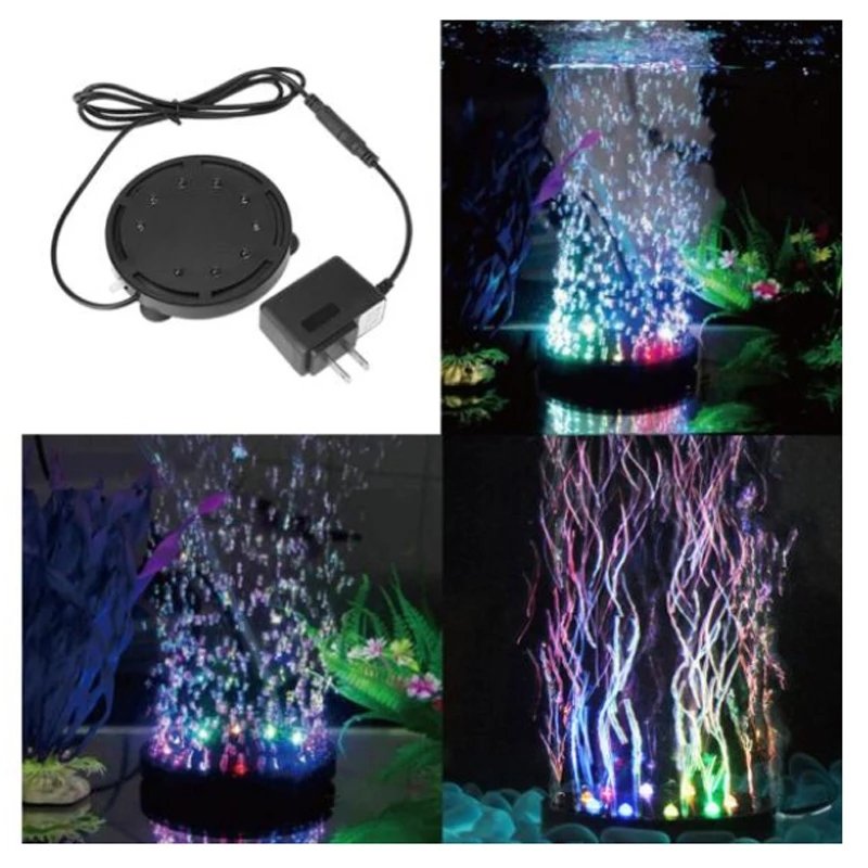 HoneyFly LED Underwater Aquarium Light 100-240V 1W 1.2W IP68 Waterproof Bubble Maker 12 LED Light Submersible Aquarium