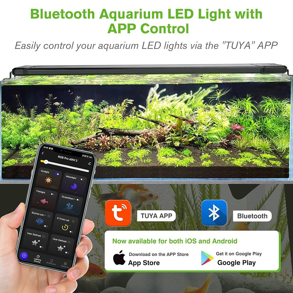 Smart Aquarium Light App Control Full Spectrum Fish Tank Light with 5 Modes Adjustable Timer for Freshwater Saltwater Tank