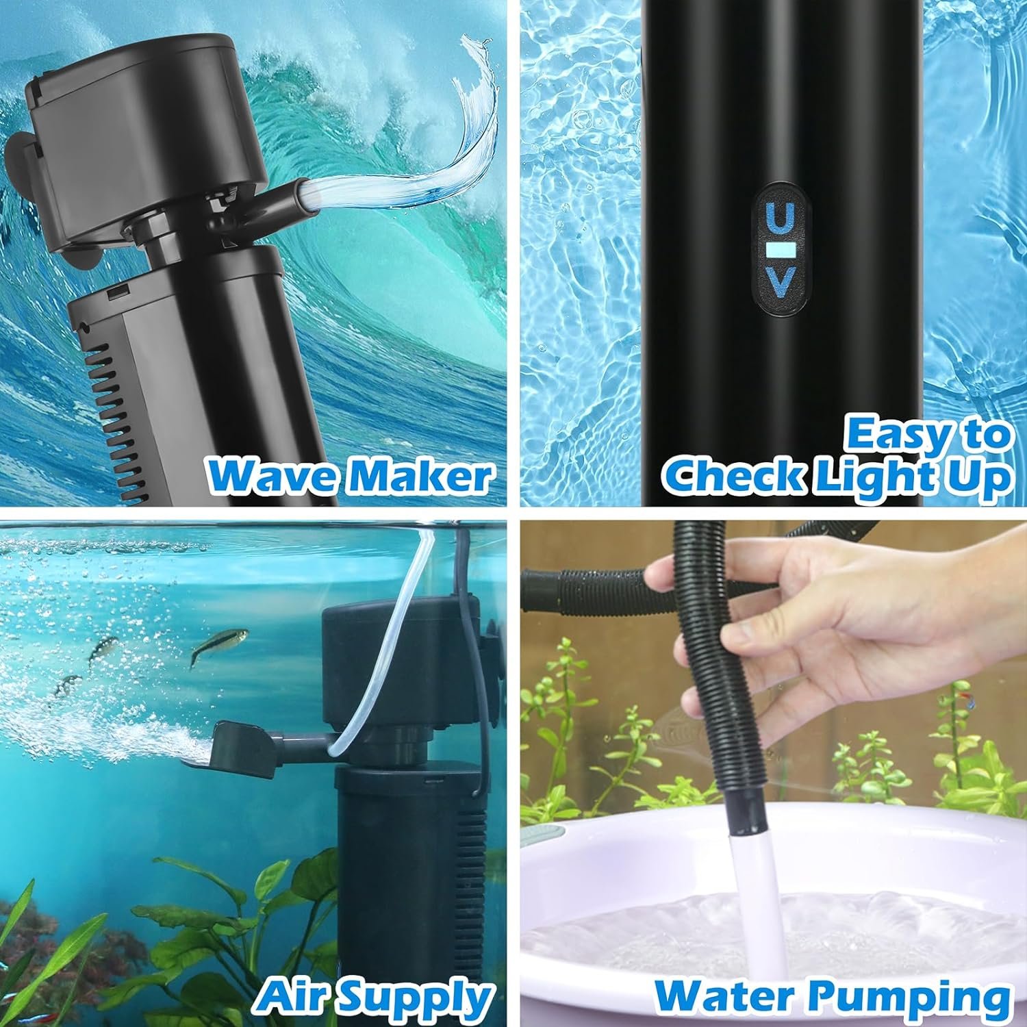 40-150 Gallon U-V Fish Tank Green Submersible Powerful Pump Canister 400GPH for Pond Saltwater Freshwater Aquarium Filter