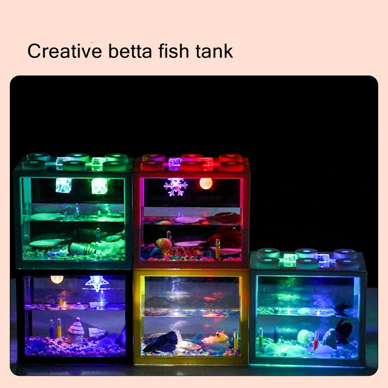 6-Hole Building Blocks Betta Fish Tank Microlandscape Plastic Fish Tank Transparent Glowing Small Fish Tank