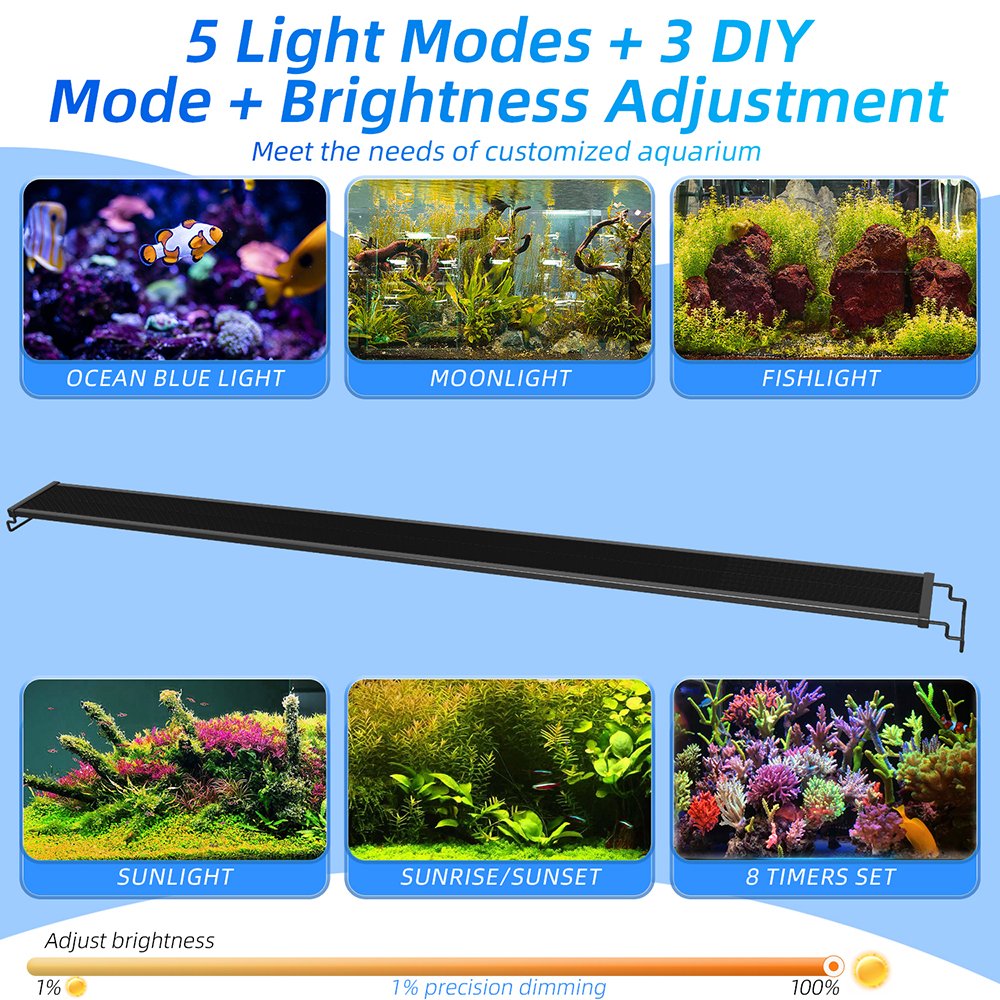Full Spectrum Fish Tank Bracket Lights With APP Bluetooth Control Dimmable Aquarium Light Simulate Sunrise Sunset Coral Lighting