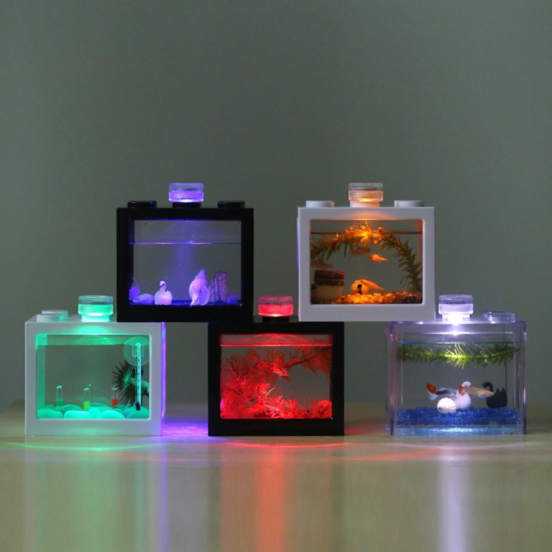 Mini Beta Fish Tank Portable Clear Building Blocks Mini Aquarium Decoration Beta Fish Tank