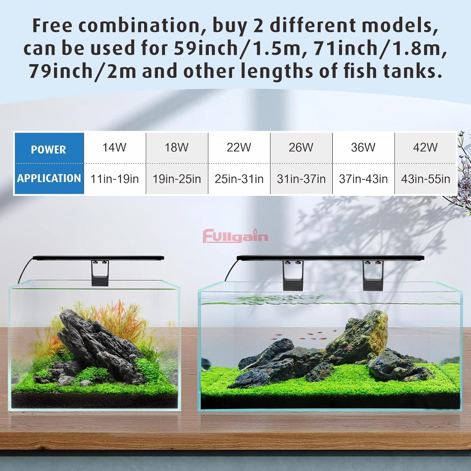 Fullgain FG163 Clip On Full Spectrum WRGB Aquarium LED Light Day Night Sanrise Dual Timer Fish Tank Light for Planted Tank