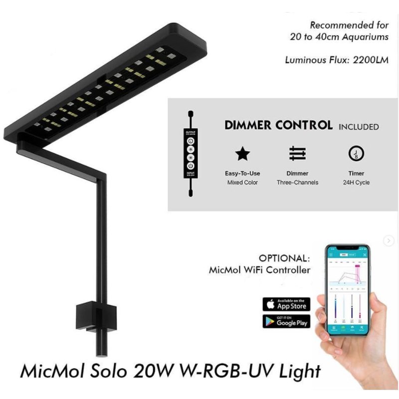 MicMol Saltwater Marine Spectrum Reef Light Solo 20 Watt for Mini Reef Coral Tank