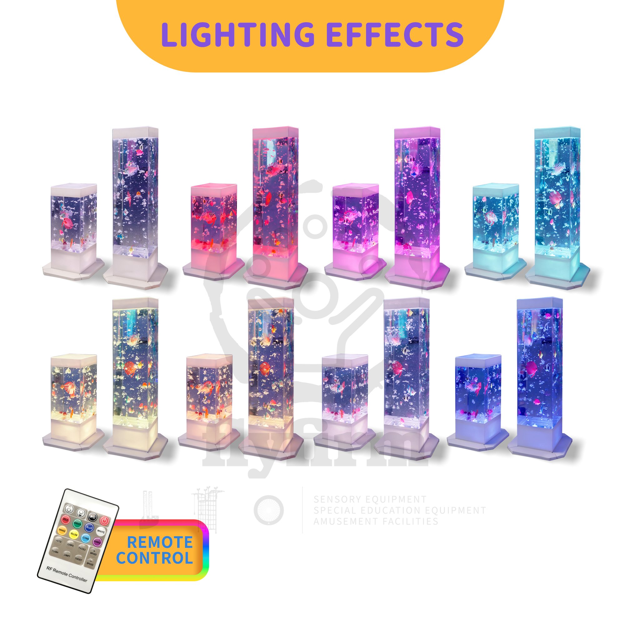Flyfirm 32 Inch 8-Color Changing Sensory Bubble Aquarium with LED Lights 12 Floating Fish, Perfect for Autism,Anxiety Therapy