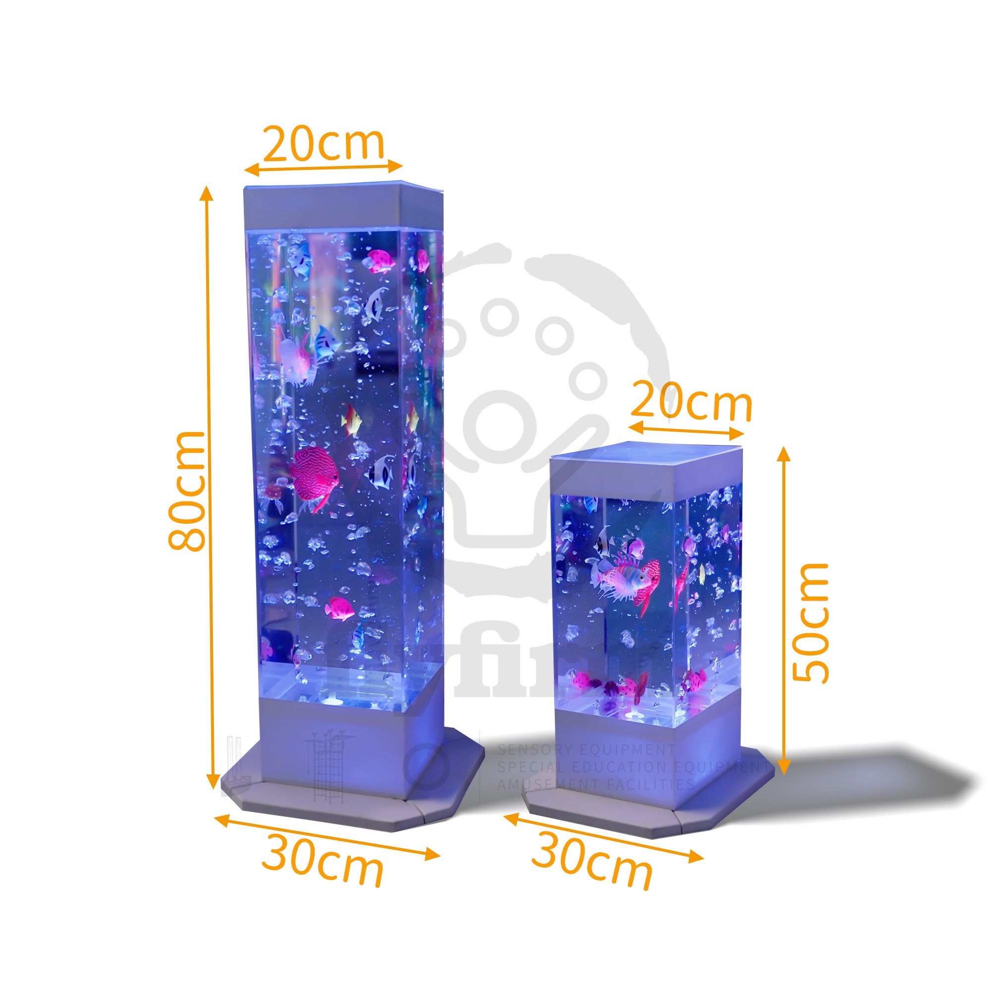 Flyfirm 32 Inch 8-Color Changing Sensory Bubble Aquarium with LED Lights 12 Floating Fish, Perfect for Autism,Anxiety Therapy