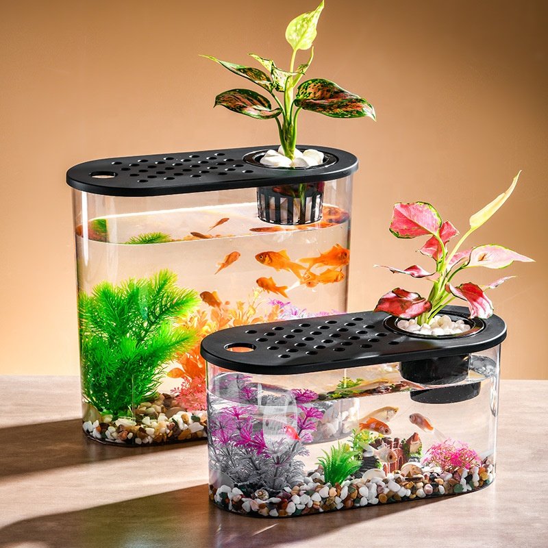 Small Betta Fish Tank, Stackable Mini Fish Tank Aquarium Tank Kit, 3/5 Gallon Rectangular Fish Bowl