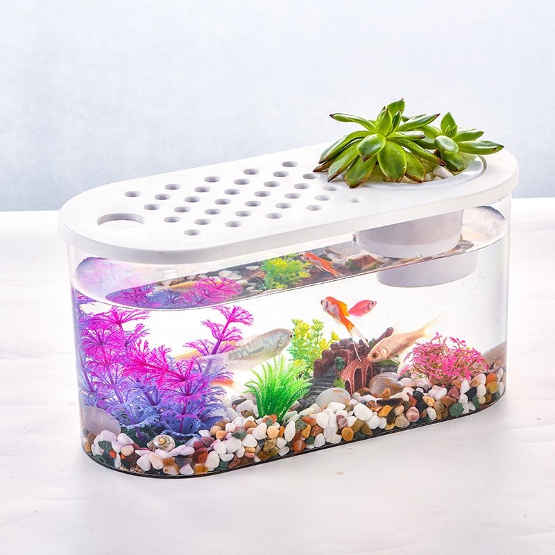Small Betta Fish Tank, Stackable Mini Fish Tank Aquarium Tank Kit, 3/5 Gallon Rectangular Fish Bowl
