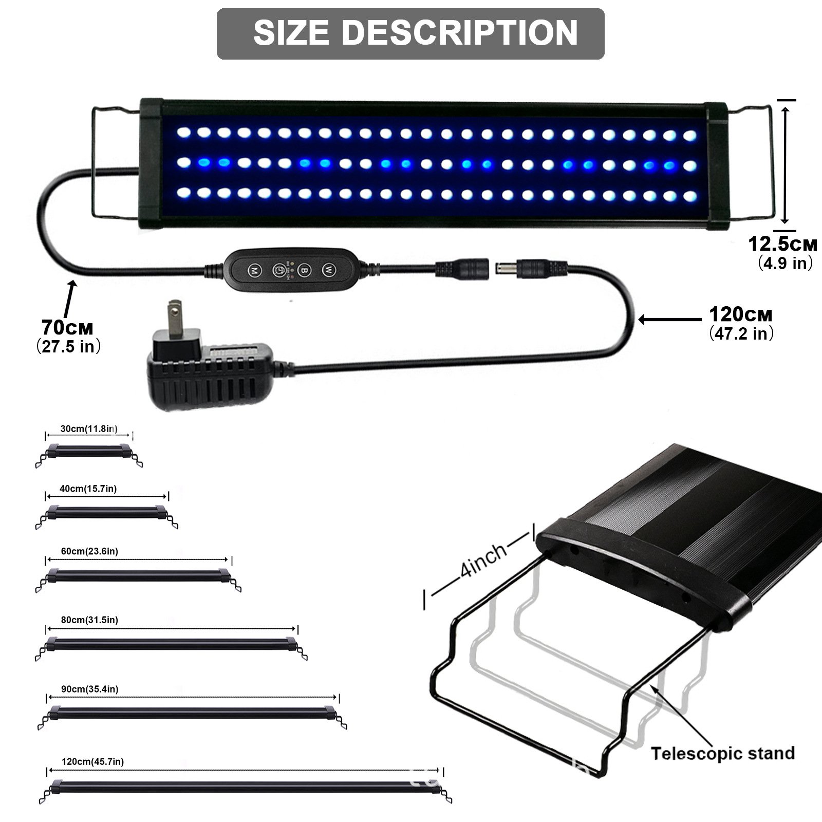 Manufacturers sell transparent luminous blue and white light fish tank bracket lamp aquarium light