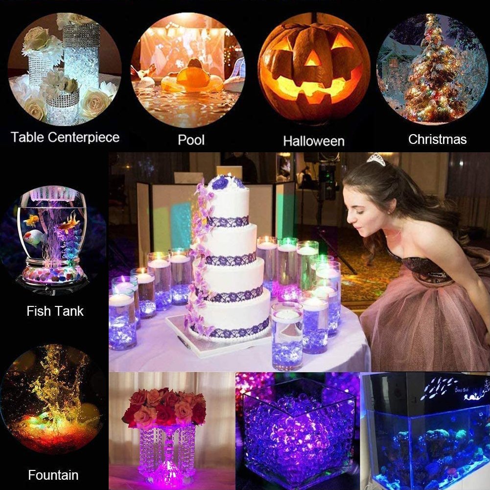12PCS LED Light Submersible Underwater Disco Hot Tub Candle With Remote RGB For Pond Pool Vase Base Fish Tank Garden Decoration