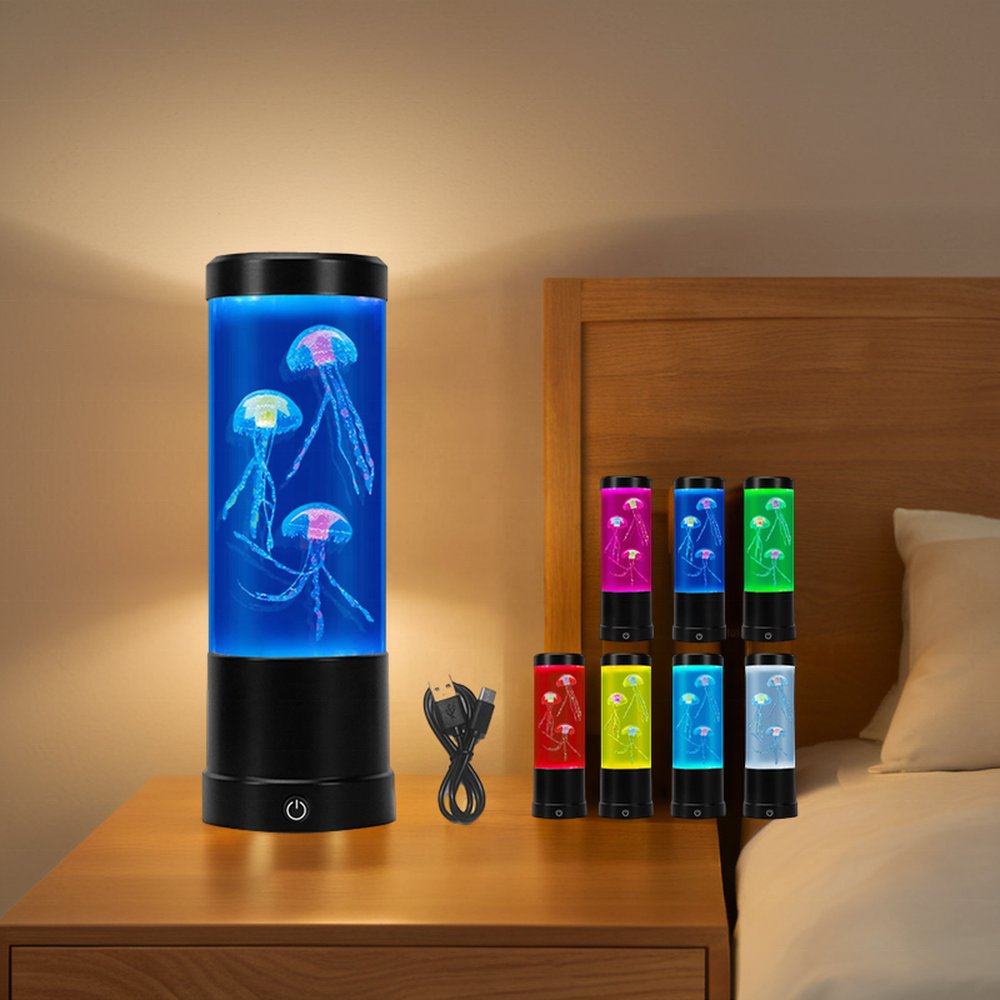 Hot Selling 10 inch Acrylic LED Color Changing Mini Decompression Aquarium Light Jellyfish Countertop Decoration