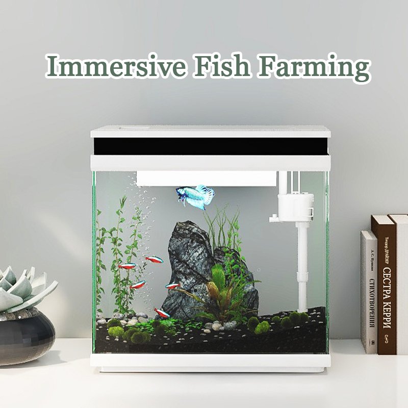 SUNSUN Fish Tanks Small Glass Aquarium with Led Light Micro Landscape Small Glass Desktop Aquarium Kit for Starter