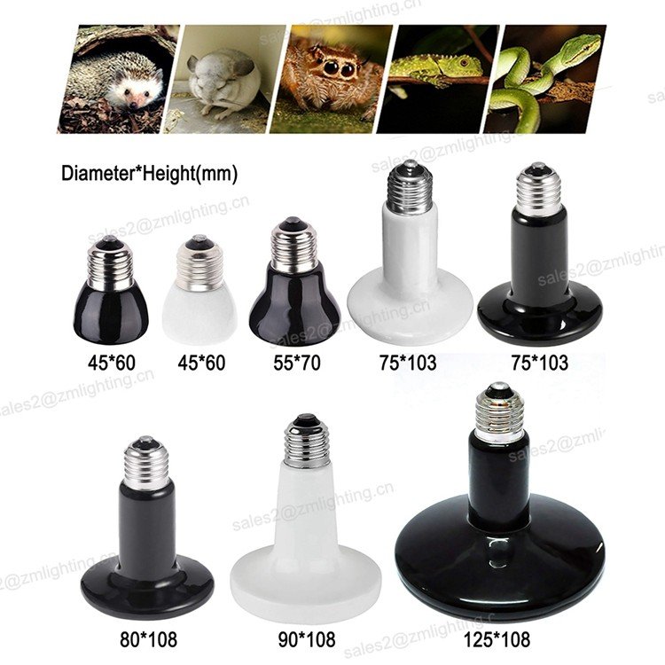 75mm 100W Infrared Ceramic Heat Lamp,Black Reptile Emitter Lamp Bulb for Pet Coop Heater Chicken Lizard Turtle Brooder Aquarium