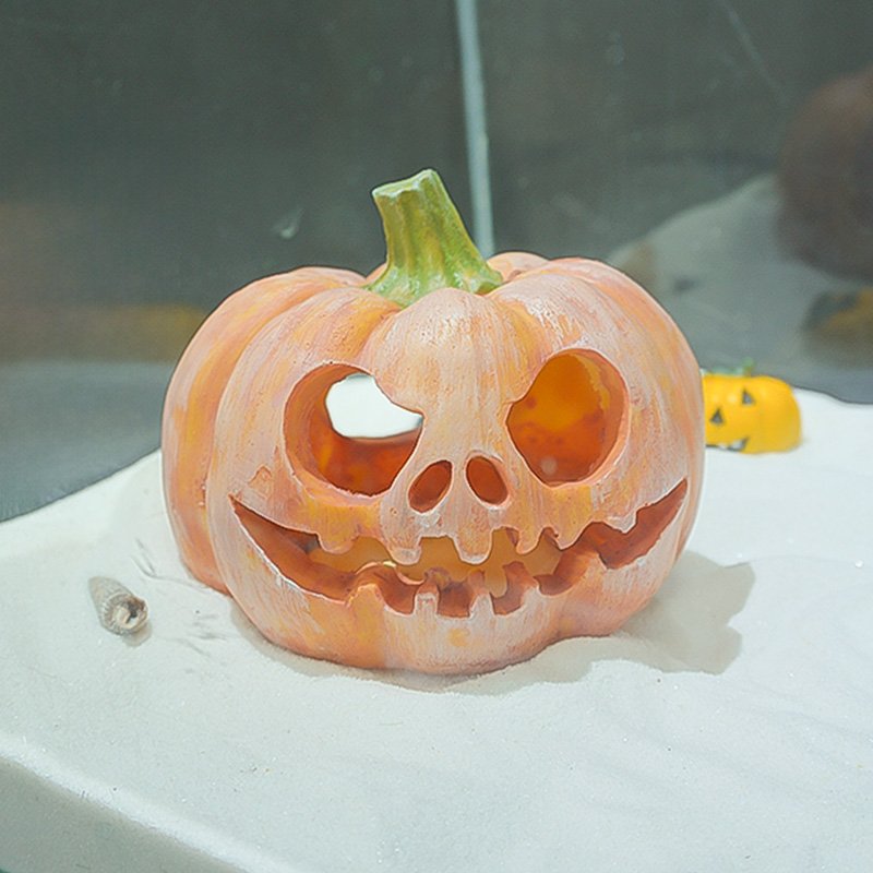 Hot sale cute orange pumpkin fish tank decorations DIY fish and shrimp hideout Halloween resin ghost pumpkin Aquarium Ornament