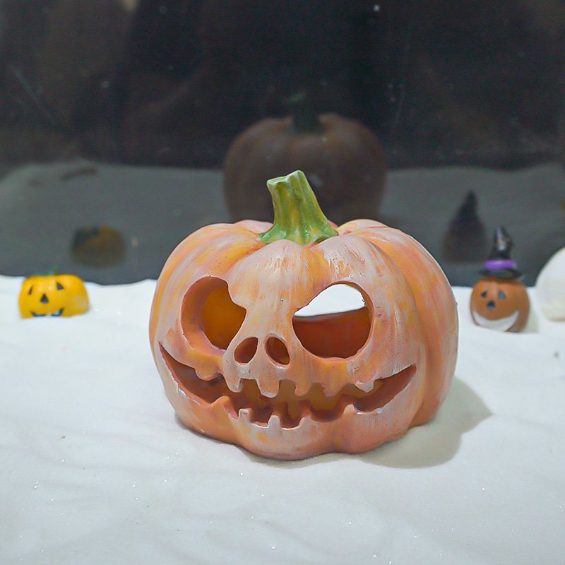 Hot sale cute orange pumpkin fish tank decorations DIY fish and shrimp hideout Halloween resin ghost pumpkin Aquarium Ornament