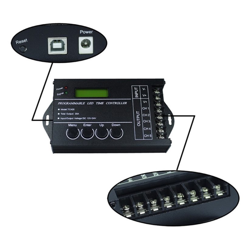 TC420 TC421 5 Channel Strip Light Aquariums Fish Tank Plant Grow Light Control WIFI Programmable Time RGB LED Controller