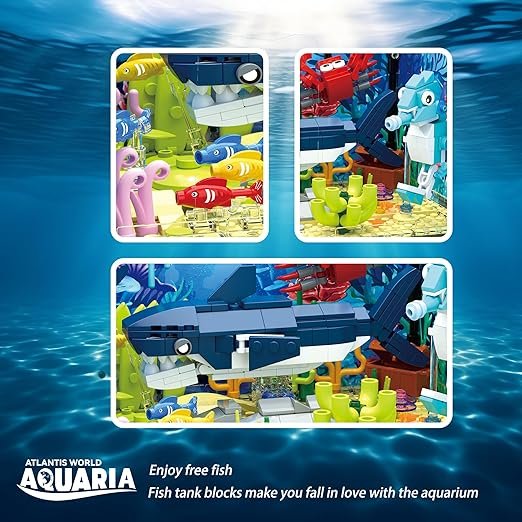Sea World building block set, with lights, aquarium, marine life, shark ecological fish tank, and gifts for ocean lovers.