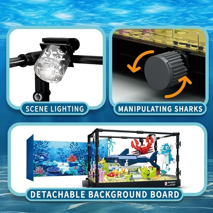 Sea World building block set, with lights, aquarium, marine life, shark ecological fish tank, and gifts for ocean lovers.