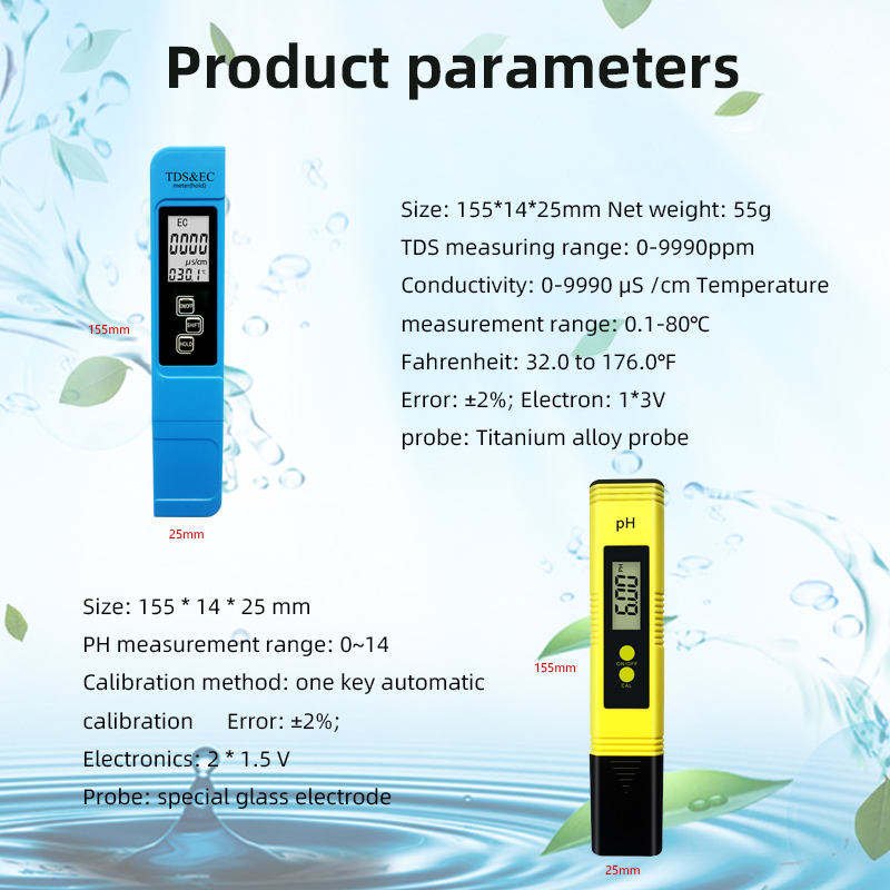 Professional Tds Meter Digital Water Tester TDS EC & Temperature Meter and pH Tester Pen Digital pH Meter for Water Hydroponics