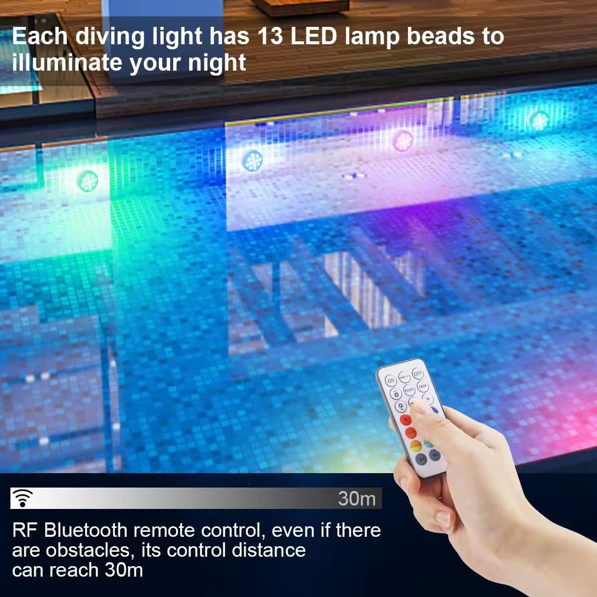 OEM Underwater LED Lights IP68 Submersible Waterproof LED Pool Light Remote RGB Colorful Underwater Swimming LED Pool Light