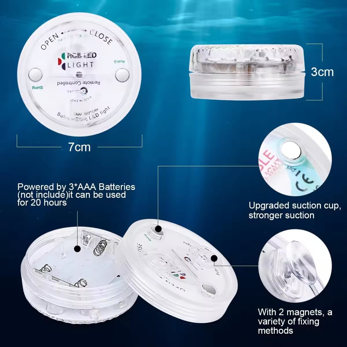 OEM Underwater LED Lights IP68 Submersible Waterproof LED Pool Light Remote RGB Colorful Underwater Swimming LED Pool Light