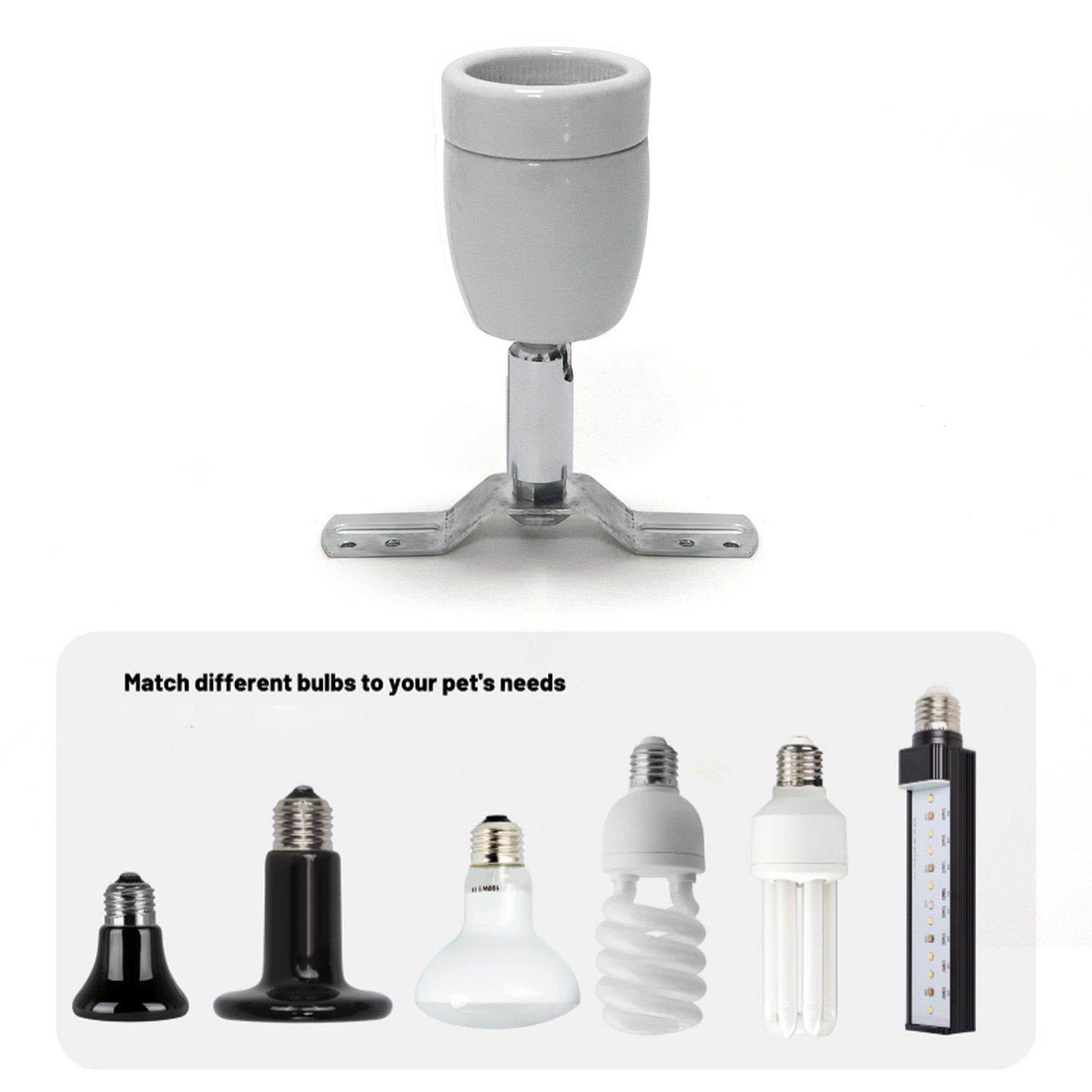 150W E27 Reptile Lamp Ceramic Socket 360° Rating Heat Lamp Light Holder for Lizard Turtle Snake Aquarium (no Bulb Included)