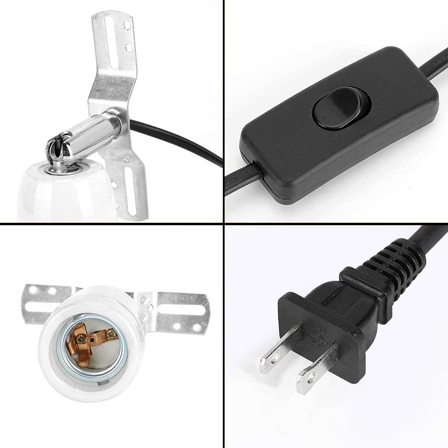 150W E27 Reptile Lamp Ceramic Socket 360° Rating Heat Lamp Light Holder for Lizard Turtle Snake Aquarium (no Bulb Included)