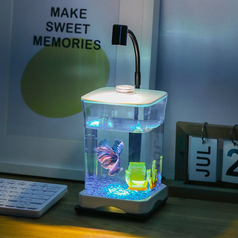 Geerduo Aquarium Starter Kit LED Small Mini Aquarium Fish Tank Kit for Betta Fish Shrimp Goldfish