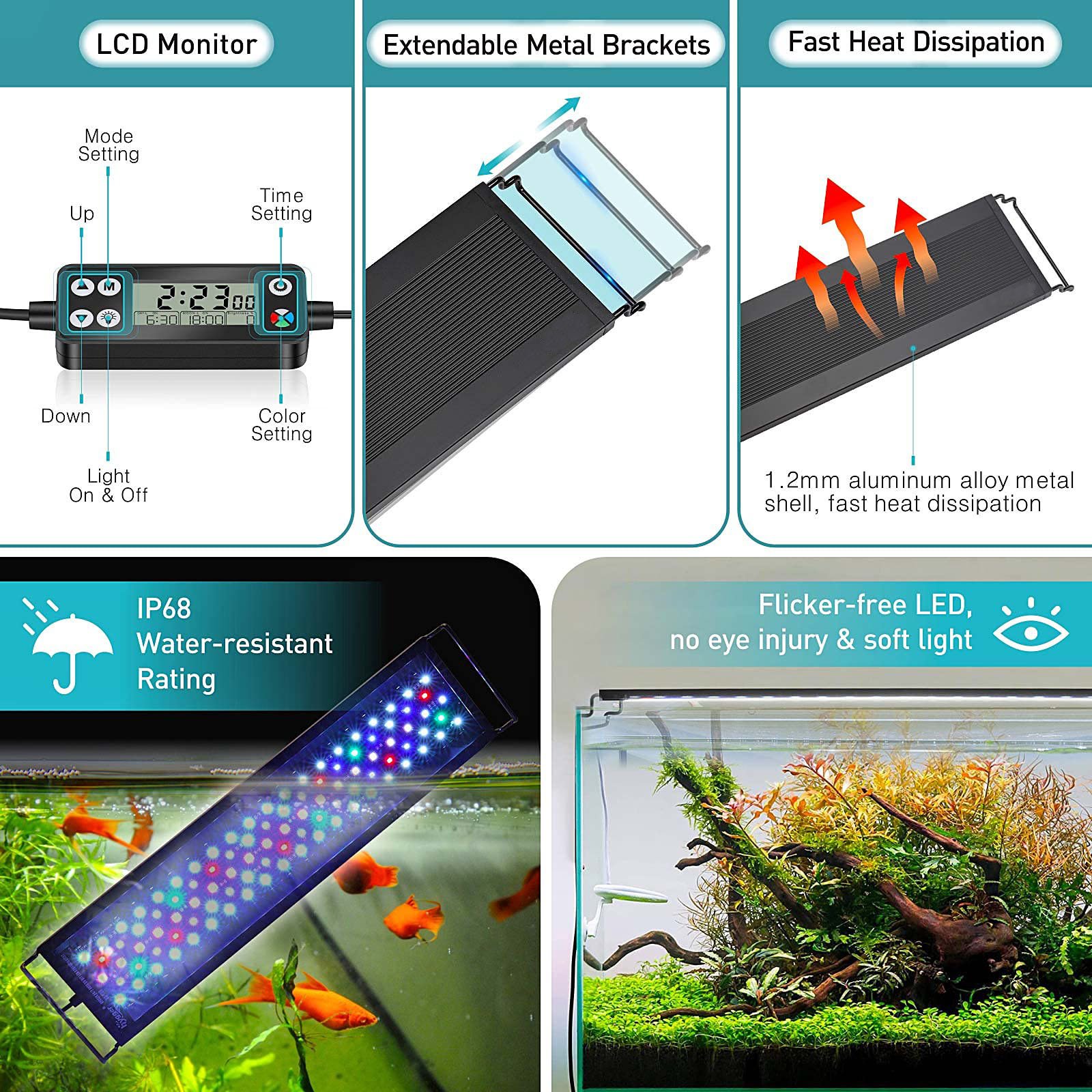 Full Spectrum Aquarium Reef Marine Coral LED Lighting With DIY Sunrise and Sunset Acrylic Fish Tank