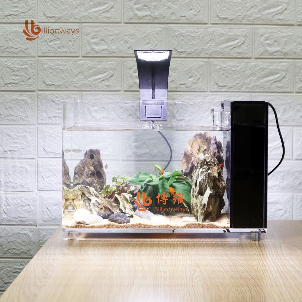 Factory supply custom clear round acrylic fish tank aquarium with water pump and LED