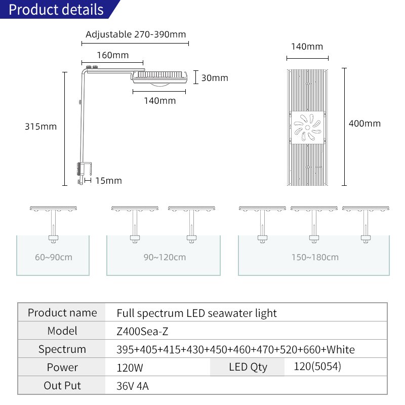 WEEKAQUA Z400Sea marine grade light aquarium accessories 120W APP storm simulation uv reef led light For saltwater tanks acuario