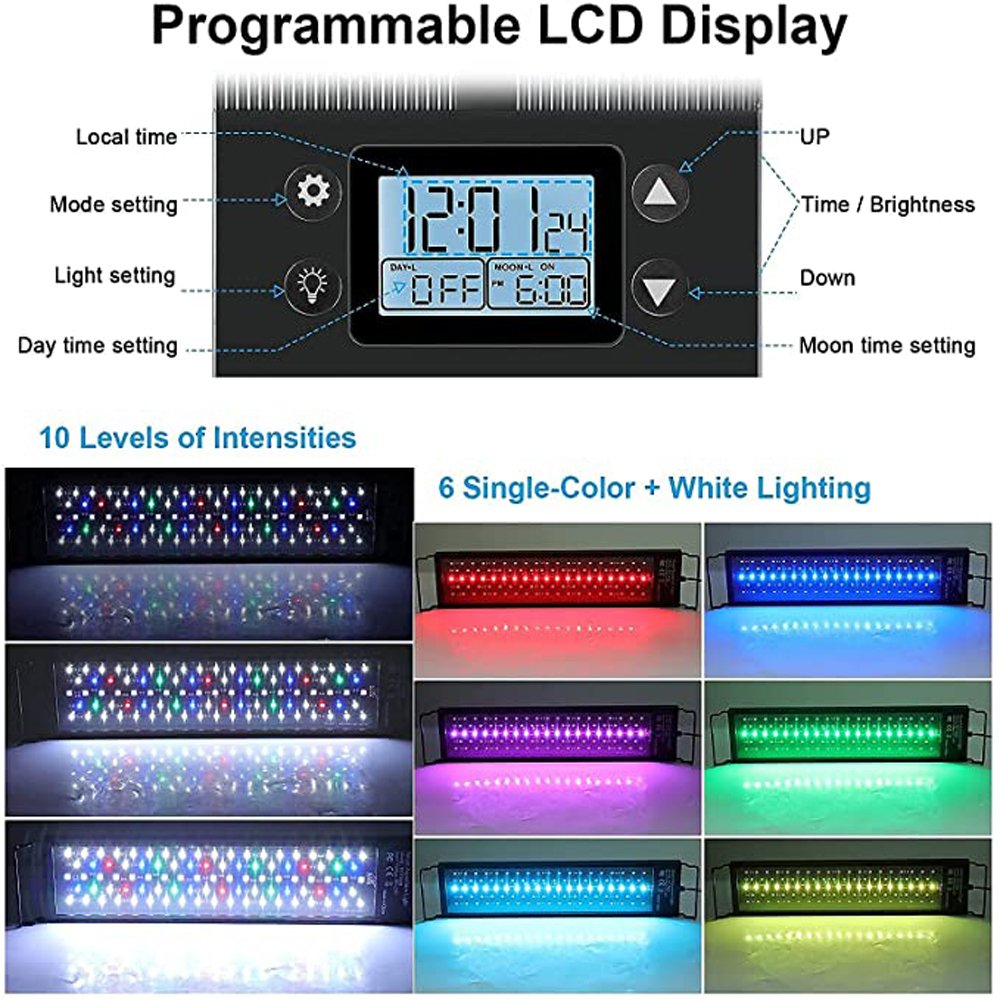 LED Aquarium Light Multi-Color Full Spectrum 30-110cm Super Slim Fish Tanks Accessories Aquatic Plant Marine Grow Lighting Lamp