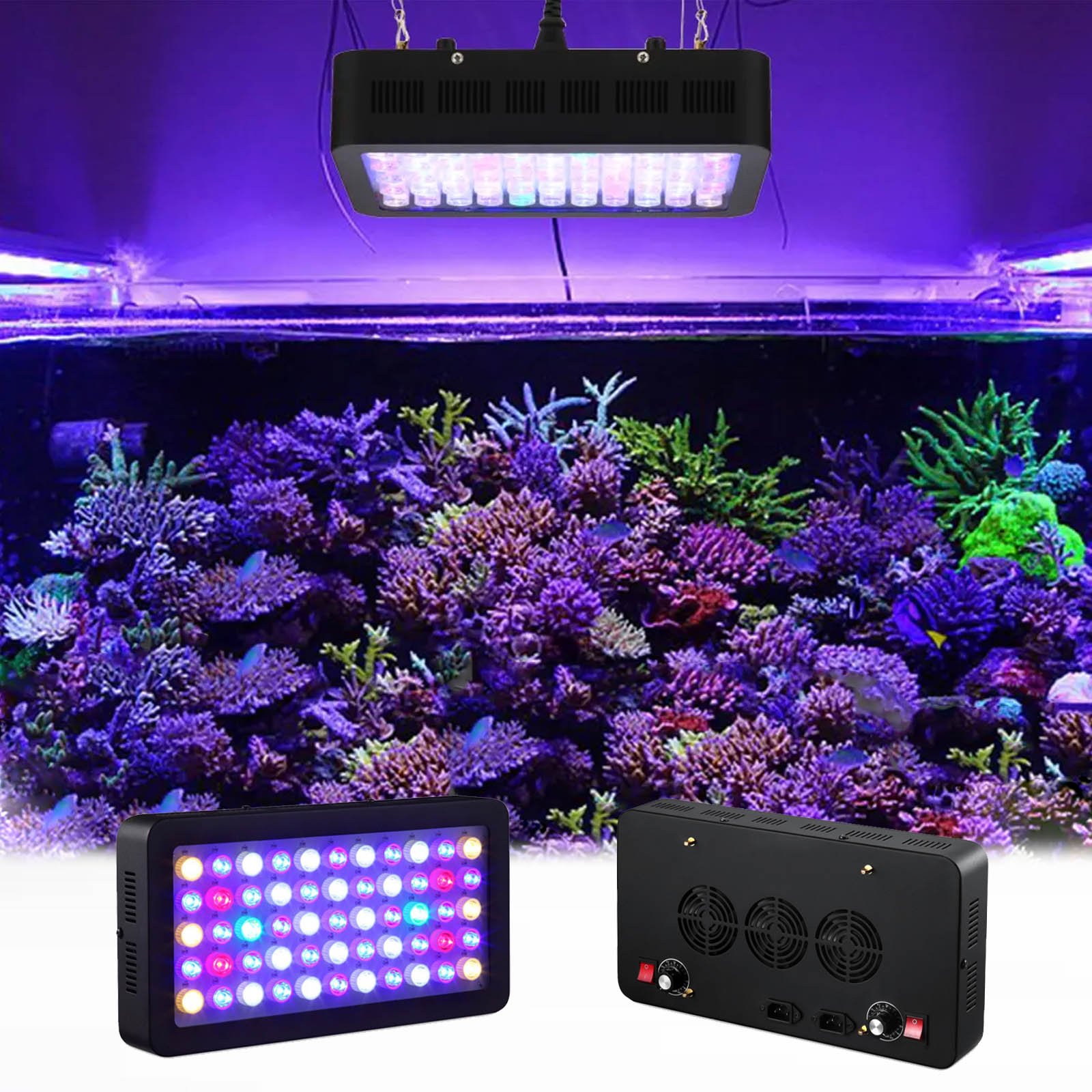Cusomik 165w panel plant aquarium light led blue green white red change spectrum marine reef tank lighting for coral reef light