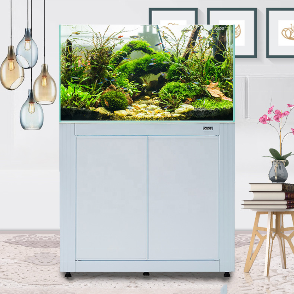 96L 25Gallon CADE Super Clear Glass Aquarium Living Room Professional Fish Tank With Bottom Cabinet