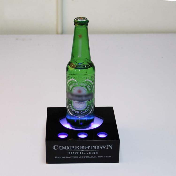 Customized Unique Single Acrylic Glorifier Display Stand Base LED Light Wine Bottle Holder