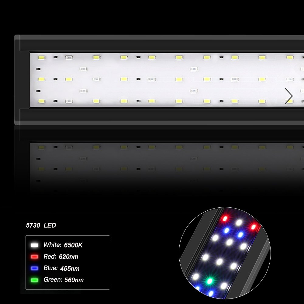 Auto On Off with Timer function, 7 Colors, Adjustable Brightness LED Aquarium Light for 48 to 54 Inch freshwater Fish Tank 34W