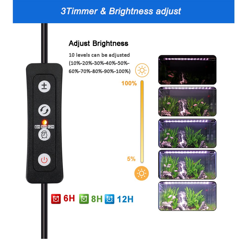 Auto On Off with Timer function, 7 Colors, Adjustable Brightness LED Aquarium Light for 48 to 54 Inch freshwater Fish Tank 34W
