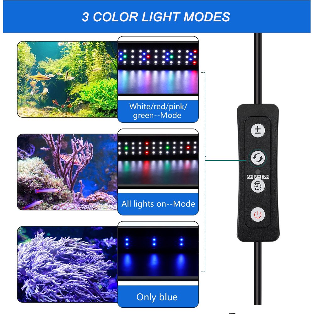 Auto On Off with Timer function, 7 Colors, Adjustable Brightness LED Aquarium Light for 48 to 54 Inch freshwater Fish Tank 34W