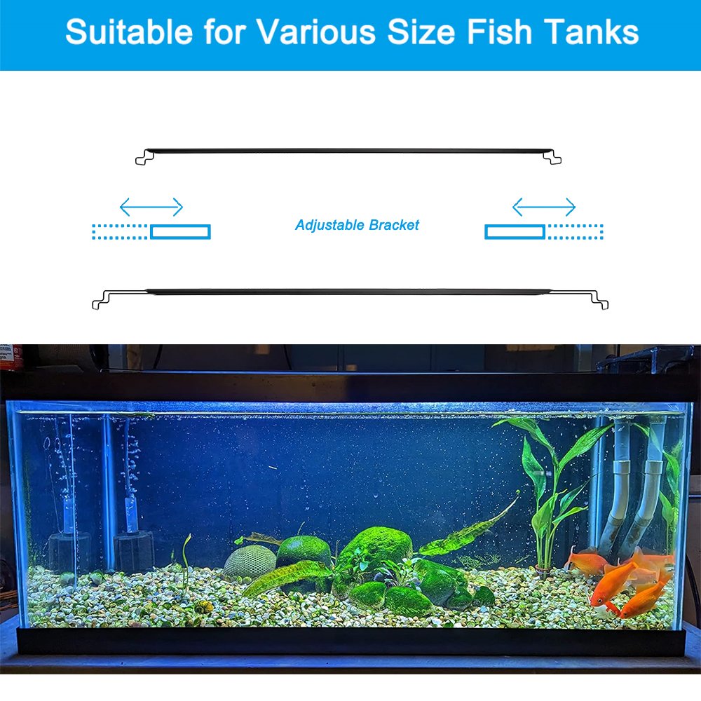 Auto On Off with Timer function, 7 Colors, Adjustable Brightness LED Aquarium Light for 48 to 54 Inch freshwater Fish Tank 34W