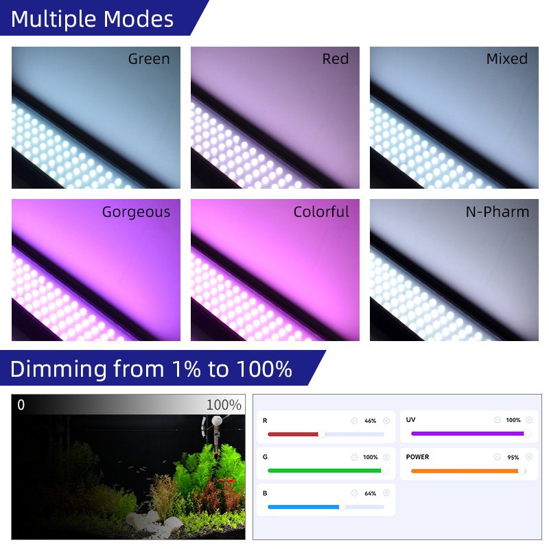 WEEK AQUA Pandora P series aqua light 150w high lumen 120cm uv led light aquarium for aquarium plant light aquascape 1000 gallon