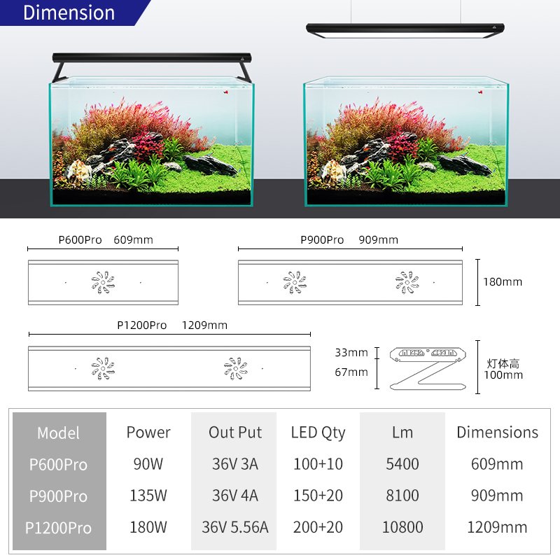 WEEK AQUA Pandora P series aqua light 150w high lumen 120cm uv led light aquarium for aquarium plant light aquascape 1000 gallon