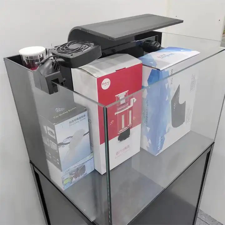 Super back filter system smart equipment transparent crystal glass cube with led lighting fish tank aquarium for entertainment