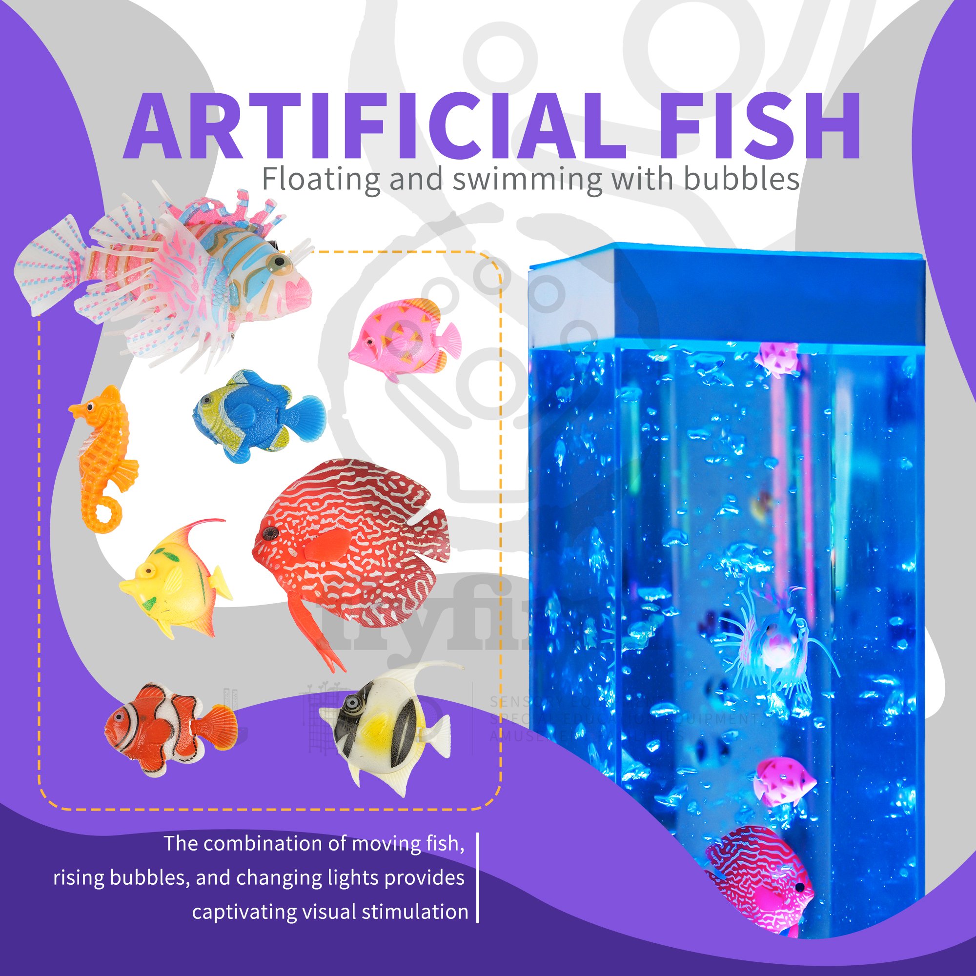 Flyfirm Interactive Sensory Bubble Aquarium Lamp with LED Lighting and 12 Artificial Fish for ADHD, Autism, and Home Relaxation