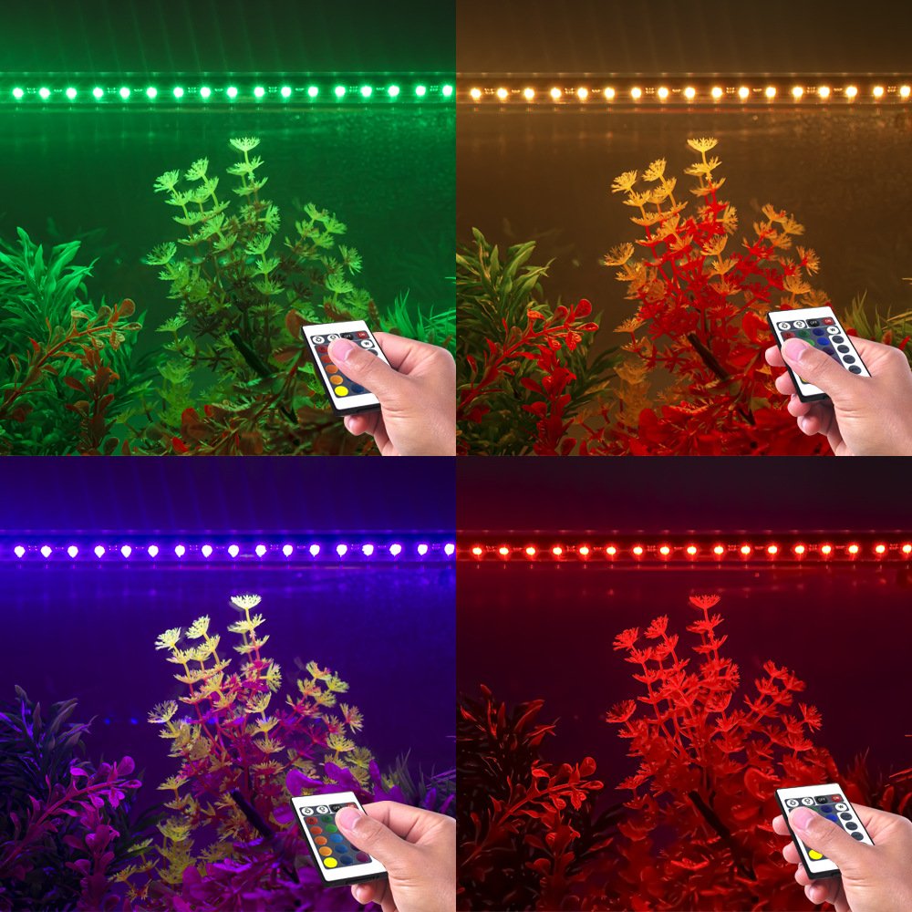 Waterproof WRGB LED Aquarium Lights With Remote Control Dimmer Plant Grow Reef Coral Lamp RGB Fish Tanks Submersible Light Bar