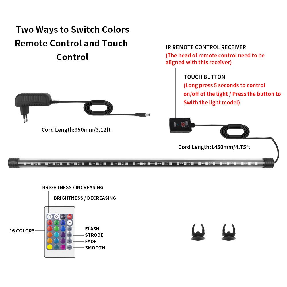 Waterproof WRGB LED Aquarium Lights With Remote Control Dimmer Plant Grow Reef Coral Lamp RGB Fish Tanks Submersible Light Bar