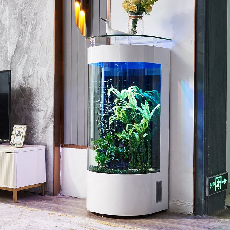 household light up led transparent semicircle wall aquarium fish tank decoration with multi-layer filtration system