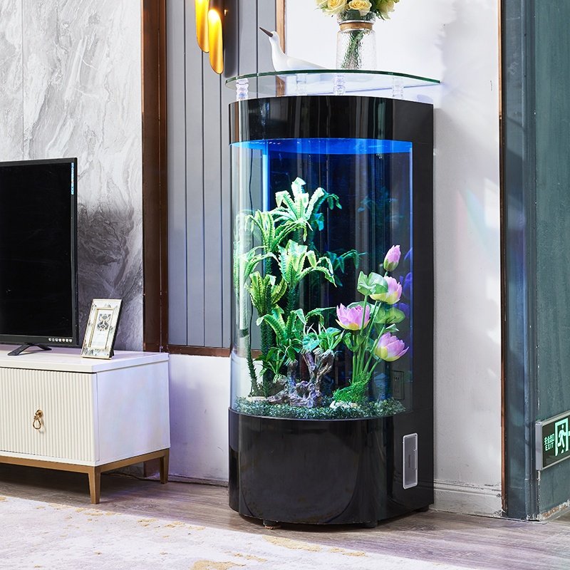 household light up led transparent semicircle wall aquarium fish tank decoration with multi-layer filtration system