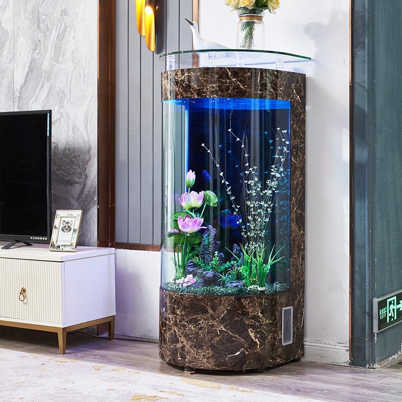 household light up led transparent semicircle wall aquarium fish tank decoration with multi-layer filtration system