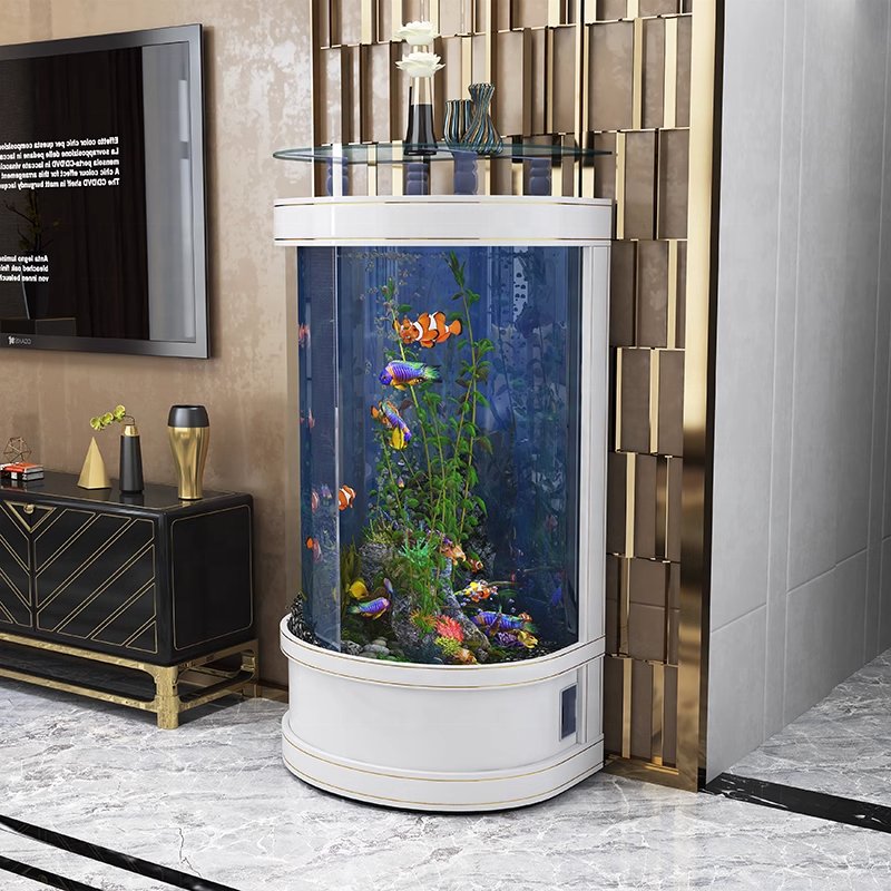 household light up led transparent semicircle wall aquarium fish tank decoration with multi-layer filtration system